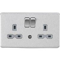 Knightsbridge 13A 2-Gang DP Switched Socket & Night Light Brushed Chrome with Grey Inserts (570PX)