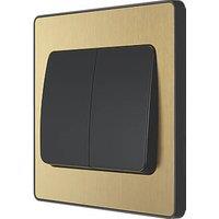British General Evolve 20A 16AX 2-Gang 2-Way Wide Rocker Light Switch Satin Brass with Black Inserts (578PY)