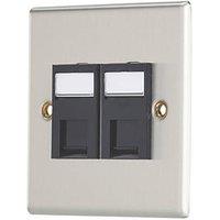 Contactum iConic 2-Gang Double RJ45 Ethernet Socket Brushed Steel with Black Inserts (582RP)