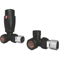 ETAL Danva 15mm x 1/2" Satin Black Corner Modern Thermostatic Radiator Valve & Lockshield (583VV)