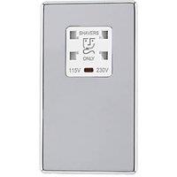 Arlec 2-Gang Dual Voltage Shaver Socket 115/230V Polished Chrome with White Inserts (585RU)