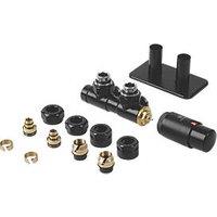 Terma Twins All-in-One Integrated Black 50mm Designer Angled H Block Left Thermostatic Radiator Valve & Lockshield (586RH)