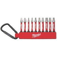 Milwaukee Shockwave 1/4" Straight Shank Mixed Impact Duty Screwdriver Bits Carabiner Set 10 Pieces (588GE)
