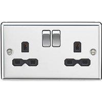 Knightsbridge 13A 2-Gang DP Switched Double Socket Polished Chrome with Black Inserts (588TY)