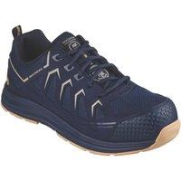 Skechers Malad II Size 10 Navy/Tan Safety Trainers (590XH)