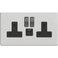 Varilight 13A 2-Gang 1P+N Switched Socket + 4A 20W 2-Outlet Type A & C USB Charger Paintable with Black Inserts (591YT)