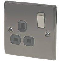 British General Nexus Metal 13A 1-Gang DP Switched Plug Socket Black Nickel with Black Inserts (59303)