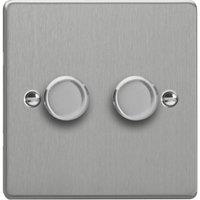 Varilight V-Pro 2-Gang 2-Way LED Dimmer Switch Brushed Steel with Colour-Matched Inserts (598YT)