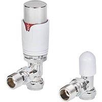 Flomasta 1/2" x 15mm White/Silver Angled & L/S Modern Thermostatic Radiator Valve & Lockshield (602HN)