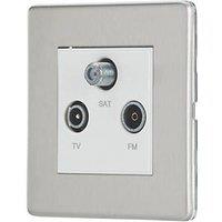 Contactum Lyric 1-Gang Coaxial TV / FM & Satellite Socket Brushed Steel with White Inserts (603RP)