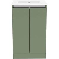 Newland Double Door Floor Standing Vanity Unit with Basin Matt Sage Green 500mm x 450mm x 840mm (608RN)