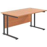 TC Group Aztec Twin Upright Rectangular Office Desk Beech/Black 1400mm x 600mm (610TT)