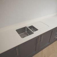 Metis White Kitchen Worktop with 1.5 Bowl Stainless Steel Sink 3050mm x 620mm x 15mm (612PW)