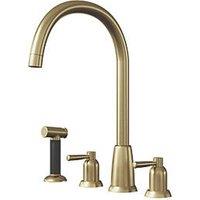 ETAL Cuthbert Dual Lever 4-Hole Kitchen Tap with Rinse Brushed Brass (616JL)