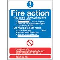 Essentials Non Photoluminescent "Fire Action" Notice Signs 230mm x 172mm 50 Pack (61928)