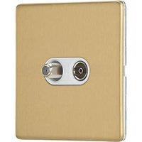 Contactum Lyric 2-Gang Coaxial TV & F-Type Satellite Socket Brushed Brass with White Inserts (619RR)