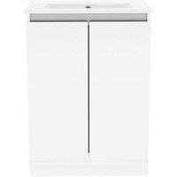 Newland Double Door Floor Standing Vanity Unit with Basin Gloss White 600mm x 370mm x 840mm (621RN)