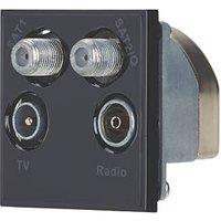 Contactum Media Modular Coaxial TV / FM & Twin Satellite Socket Black (623RR)