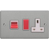 Varilight 45A 2-Gang 2-Pole Cooker Switch & 13A DP Switched Socket Brushed Steel with White Inserts (623YT)
