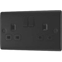 British General Nexus Metal 13A 2-Gang DP Switched Power Socket Matt Black with Colour-Matched Inserts (626PM)