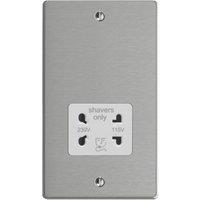 Varilight 2-Gang Dual Voltage Shaver Socket 115 / 230V Brushed Steel with White Inserts (626YT)