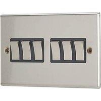 Contactum iConic 10AX 6-Gang 2-Way Light Switch Brushed Steel with Black Inserts (629RP)