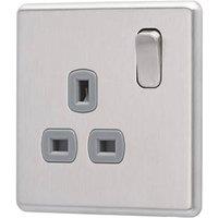 Arlec 13A 1-Gang SP Switched Socket Stainless Steel with Grey Inserts (630RU)