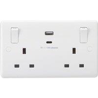 Knightsbridge Curved Edge 13A 2-Gang SP Switched Socket + 4.8A 24W 2-Outlet Type A & C USB Charger White (630YA)