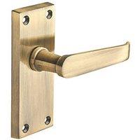 Designer Levers Victorian Fire Rated Latch Short Straight Door Handle Pair Antique Brass (631KK)