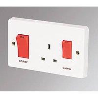 Crabtree Capital 45A 2-Gang DP Cooker Switch & 13A DP Switched Socket White (63376)