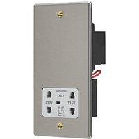 Contactum Iconic 2-Gang Dual Voltage Shaver Socket 115 - 230V Brushed Steel with White Inserts (633RR)