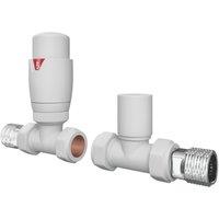 ETAL Danva 15mm x 1/2" Matt White Straight Modern Thermostatic Radiator Valve & Lockshield (633VV)