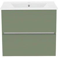 Newland Double Drawer Wall-Mounted Vanity Unit with Basin Matt Sage Green 600mm x 450mm x 540mm (636RN)