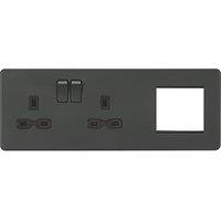 Knightsbridge 13A 2-Gang DP Combination Plate Anthracite with Black Inserts (637VF)