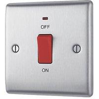 British General Nexus Metal 45A 1-Gang DP Cooker Switch Brushed Steel with LED (63869)