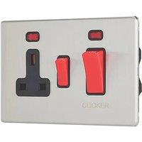 Contactum Lyric 45A 2-Gang DP Cooker Switch & 13A DP Switched Socket Brushed Steel with Neon with Black Inserts (640RP)