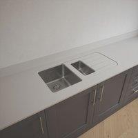 Metis White Fleck Kitchen Worktop with 1.5 Bowl Stainless Steel Sink 3050mm x 620mm x 15mm (643PW)