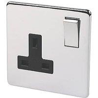 Crabtree Platinum 13A 1-Gang DP Switched Plug Socket Polished Chrome with Black Inserts (64561)