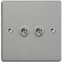Varilight 10A 2-Gang 2-Way Light Switch Brushed Steel with Colour-Matched Inserts (646YT)