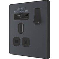 British General Evolve 13A 1-Gang SP Switched Socket + 2.1A 10.5W 2-Outlet Type A USB Charger Grey with Black Inserts (648RF)