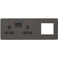 Knightsbridge 13A 2-Gang DP Combination Plate Smoked Bronze with Black Inserts (649VF)