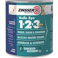 Zinsser Bulls Eye 1-2-3 Plus 1Ltr White Matt Stain Block Interior & Exterior Multi Surface Primer (652JG)