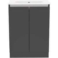Newland Double Door Floor Standing Vanity Unit with Basin Matt Midnight Mist 600mm x 370mm x 840mm (654RN)