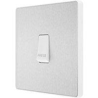 British General Evolve 10A 1-Gang 1-Way Press Switch Brushed Steel with White Inserts (656PY)
