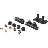 Terma Twins All-in-One Integrated Black Angled Thermostatic TRV, Lockshield & Pipe Masking Set R/S 1/2" x 15mm (663RH)