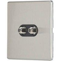 Contactum Lyric 2-Gang F-Type Satellite Socket Brushed Steel with Black Inserts (665RP)