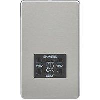 Knightsbridge 2-Gang Dual Voltage Shaver Socket 115 V / 230V Brushed Chrome with Black Inserts (665TX)