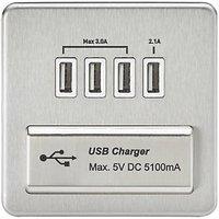 Knightsbridge 5.1A 25.5W 4-Outlet Type A USB Socket Brushed Chrome with White Inserts (666TY)