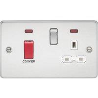Knightsbridge 45A 2-Gang DP Cooker Switch & 13A DP Switched Socket Polished Chrome with LED with White Inserts (669TY)
