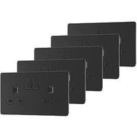 LAP 13A 2-Gang DP Switched Sockets Matt Black with Black Inserts 5 Pack (670PN)